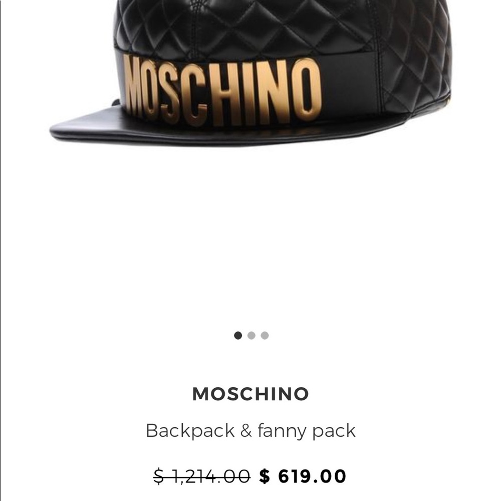 MOSCHINO black leather quilted cap